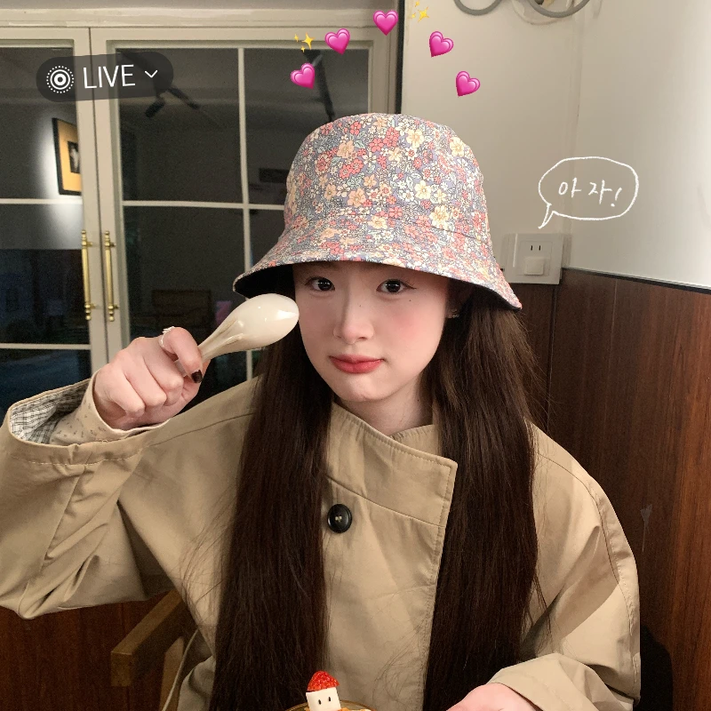 1pc Floral Print Bucket Hat Trend Flower Double Sided Male Wild Basin Outdoor Sport Pull Up Fashion Panama Sun Hat Cap for Party
