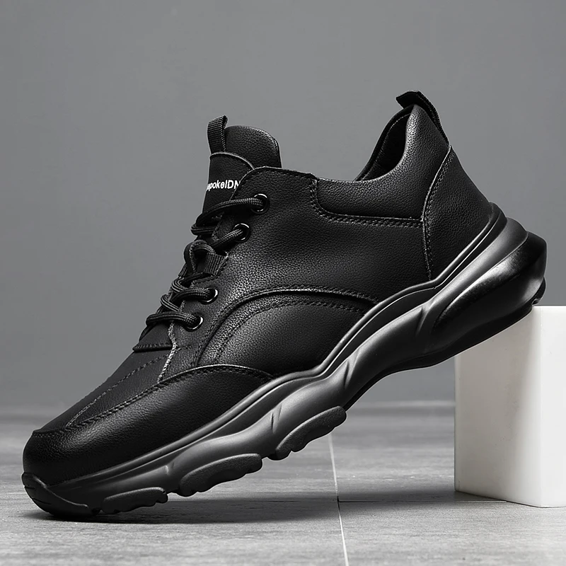 Men's Leather Sneakers High Quality 2023 Spring Men Shoes Black Casual Sneakers Sport Shoes Leather Black Shoes