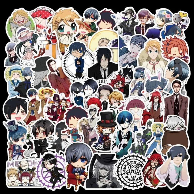 50 Stück Anime Black Butler Japanische Graffiti Cartoon Wasserdichte Dekor-Aufkleber für Gepäck, Wasserflaschen & Skateboards