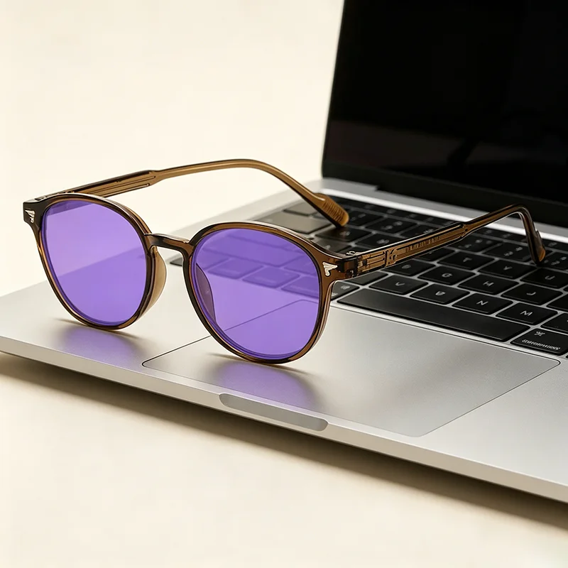

2026 Retro Round-Frame Colorful Blue Light Blocking Glasses Unisex Anti-Eye-Strain Protection for Computer Screens and Gaming