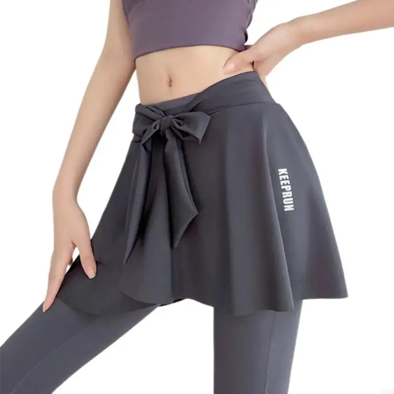 

P88B Women Layered Pleated Yoga Wrap Skirt Hip Scarf Sport Tennis Athletic Running Cover Up Tie Up Irregular Short Skirt