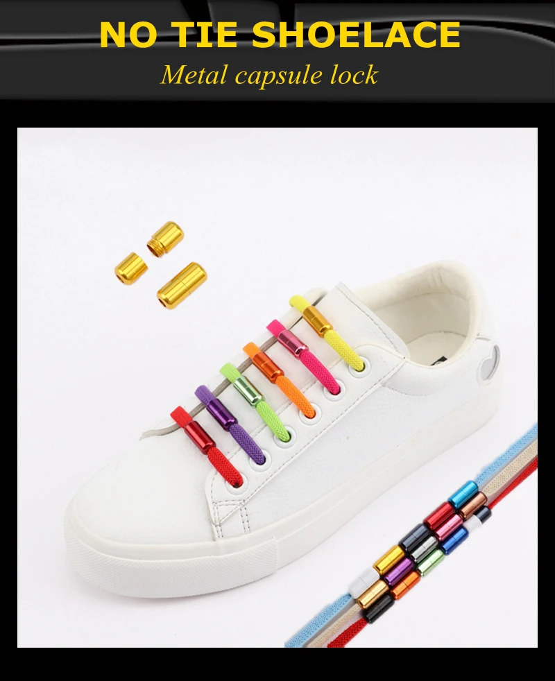 1 Paar bunte elastische Schnürsenkel ohne Krawatte mit Metallverschluss für Turnschuhe. Schnell anzuziehen und ab. Lazy Shoe Lace, rundes Design – Detail 1
