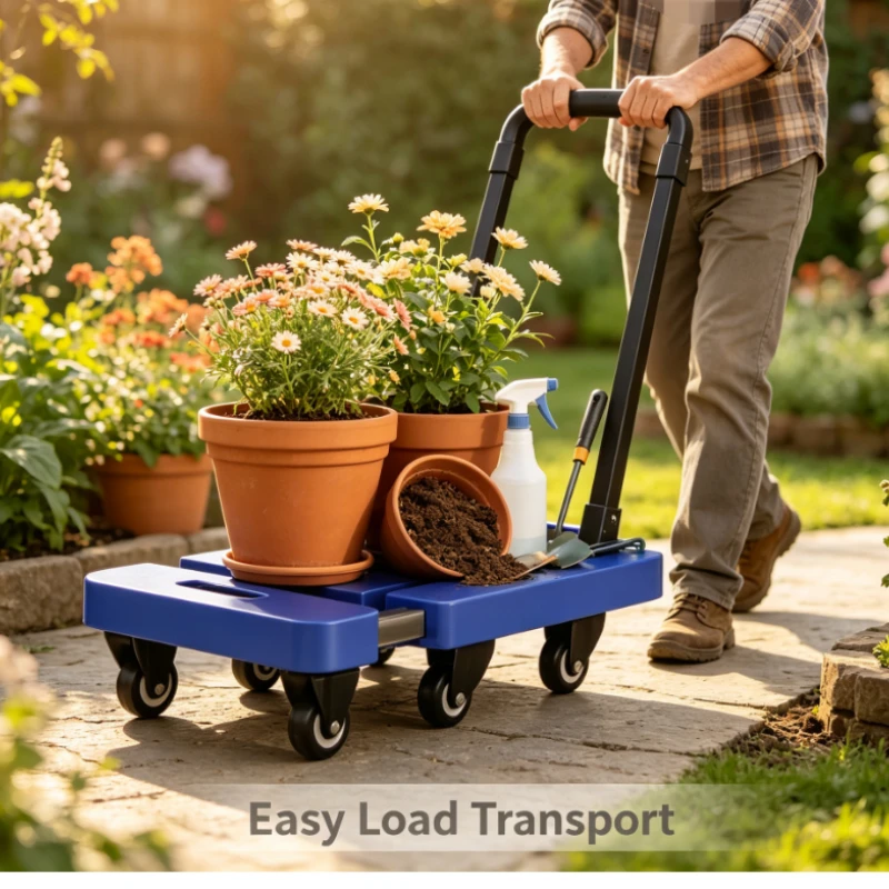 Foldable Platform Trolley With Telescopic Handle And Six Wheels For Warehouse Logistics And Home Moving