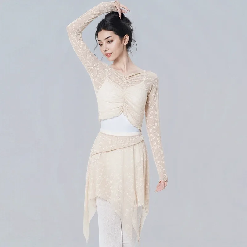 Ropa de baile para mujer, Top o falda o conjunto de encaje de malla, ropa de baile para práctica de gimnasia y Ballet para adultos, traje de baile moderno clásico