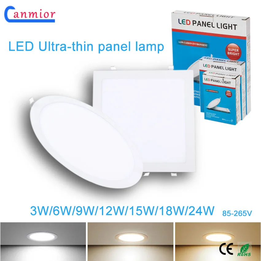 Ultra cienka lampa LED typu Downlight AC110V 220V24W 18W 12W 9W 6W 3W led sufitowa wpuszczana siatka typu downlight smukły okrągły kwadratowy panel