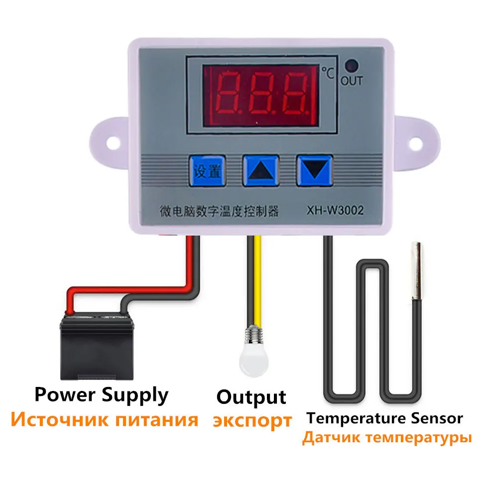 

W3002 12V 24V 110V 220V 10A Digital LED Temperature Controller Thermostat Control Switch Thermoregulator Sensor Meter With Probe