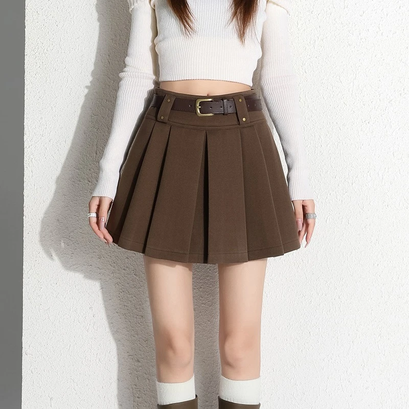 Séoulish automne hiver taille haute laine femmes plissées patineuse Mini jupes Vintage a-ligne Sexy Mini jupes femme 2025 nouveau