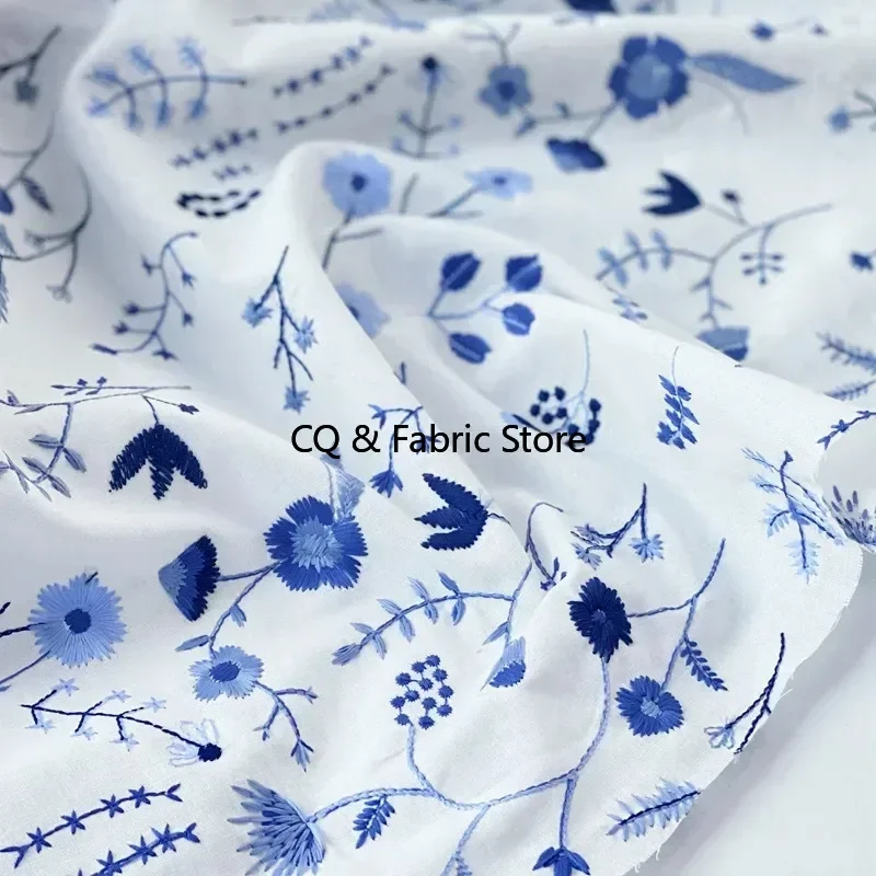 

Белая вышивка, синяя нить, японский стиль, хлопковая и льняная ткань, одежда «сделай сам», платье, ткань