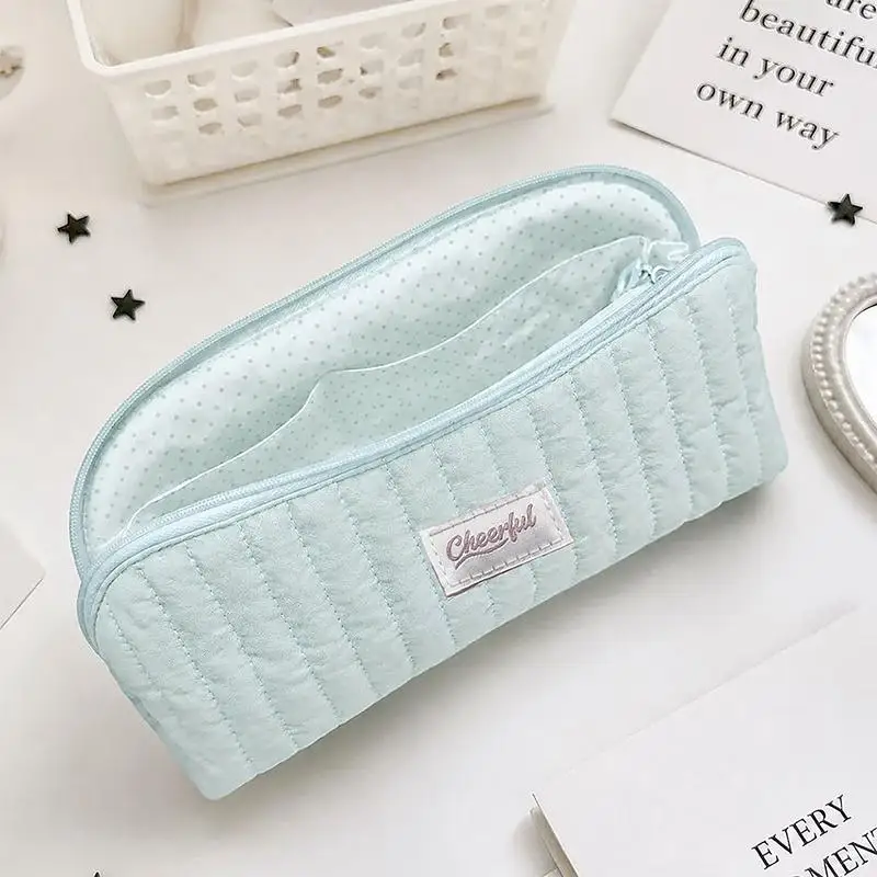 Niedliche Stifttasche mit großer Kapazität, gestepptes tragbares Federmäppchen, bonbonfarbene weiche Schreibwaren-Aufbewahrungstasche, Geschenk für Schüler. – Detail 8