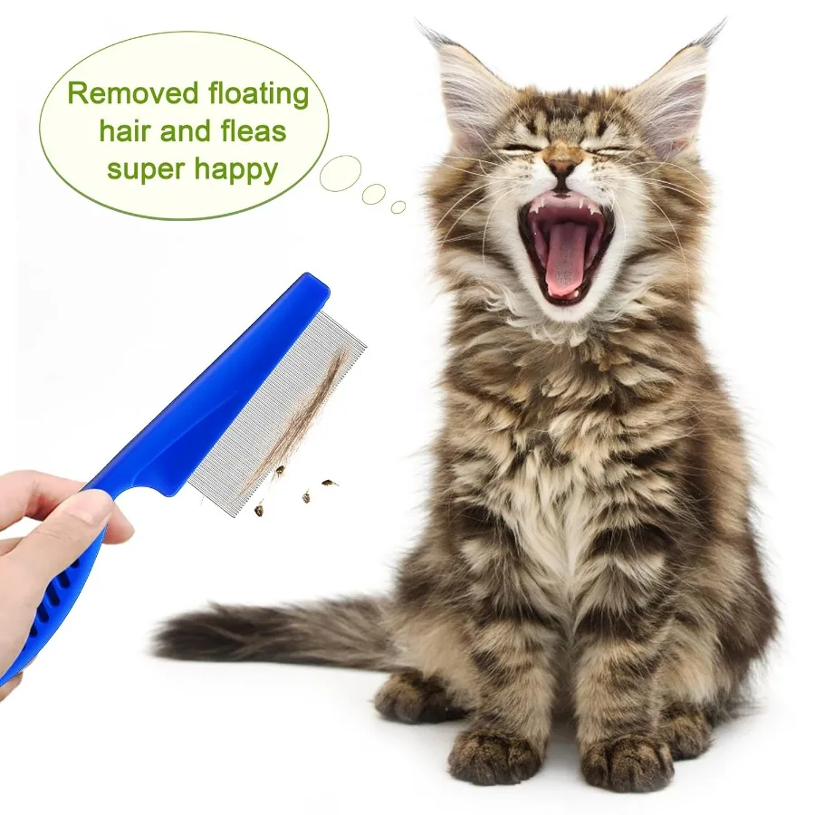 5 عبوات من أمشاط البرغوث والقمل المصنوعة من الفولاذ المقاوم للصدأ مع أسنان مستديرة لتصفيف الكلاب والقطط ومزيل البقع والدموع على الوجهين