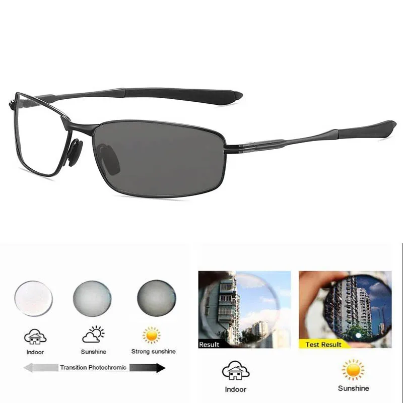 Metall-Quadratbrille mit photochromen Gläsern für Herren, modische Fertigbrille mit klaren Gläsern, Fahrbrille mit negativer Dioptrienzahl – Detail 11