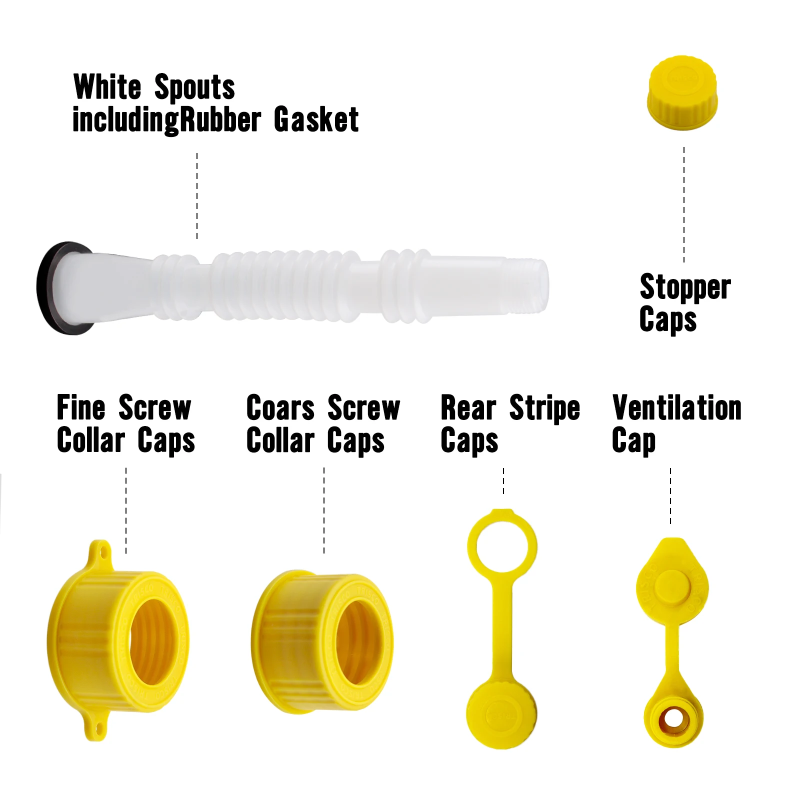 Car Gas Can Spout Replacement, 3 Pack Flexible Pour Nozzles Gasket Kit with Collar Caps and Stopper, Spout Cover