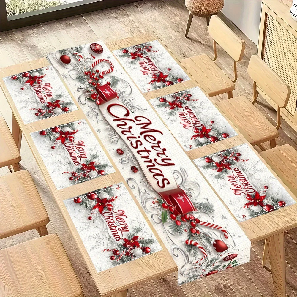 JIT Christmas Candy Cane Merry Christmas Printed Table Runner 2D Flat Print Festive Home Decor Christmas Dining Table Decoration