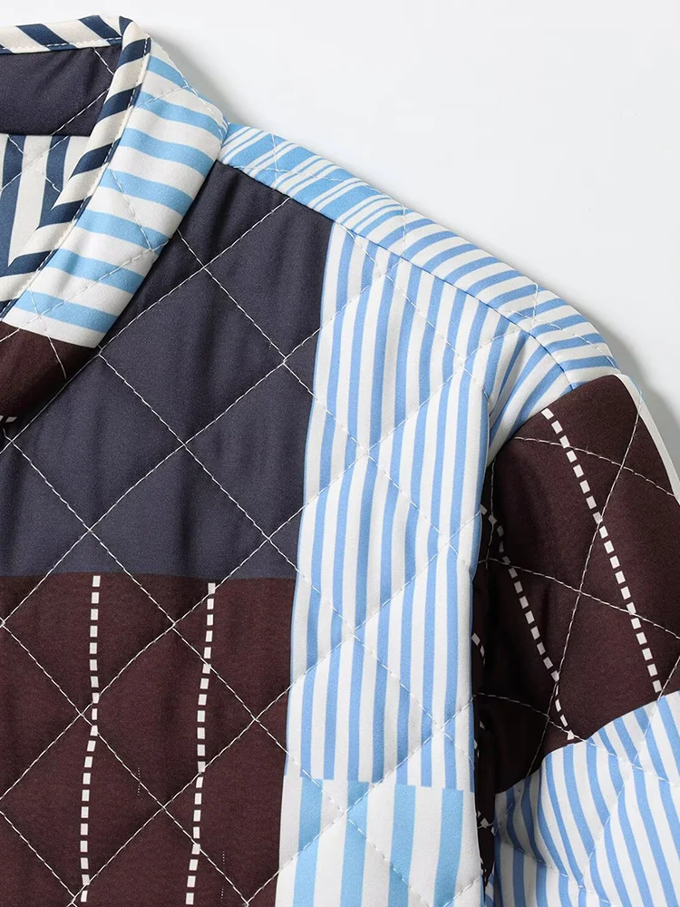 سترة نسائية جديدة ذات ياقة واقفة متعددة الاستخدامات على الطراز الأوروبي والأمريكي مطبوعة من القطن المبطن غير الرسمي