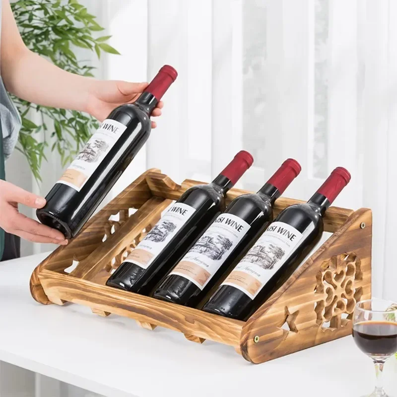 Bamboo Wine Rack Sturdy and Durable Countertop Wine Storage Cabinet Shelf For Pantry Countertop cabinet Wooden Wine Rack