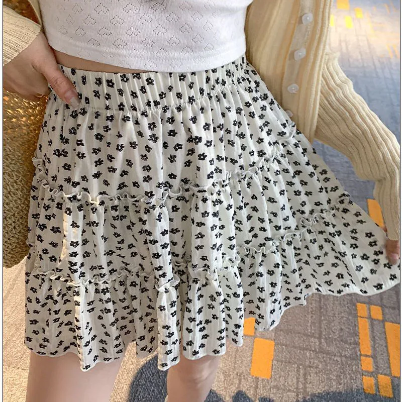 

2026 New Summer Girls Floral Printed High Waist Skirts Women Retro Fashion Short A-line Dress Lady Korean Thin Cake Skirts