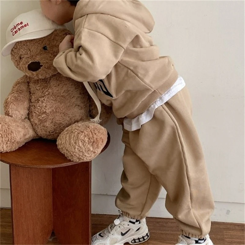 Autumn New Children Clothing Set Fashion Boy\'s Two Piece Clothes Letters Hooded Sweater+ Pant Girl Leisure Suits