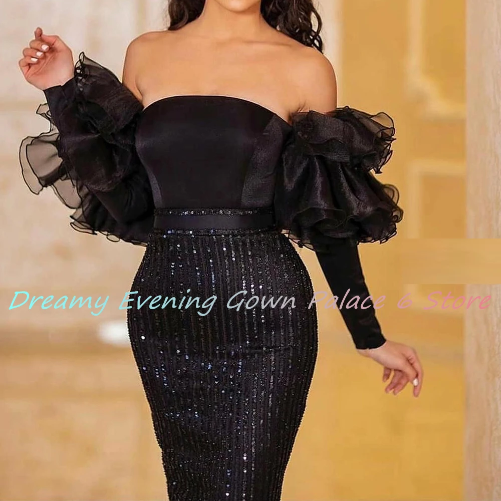 Customized Temperament Sequined Straight Off the Shoulder Ruffles Evening Dress High Quality Ankle Length vestidos para mujer