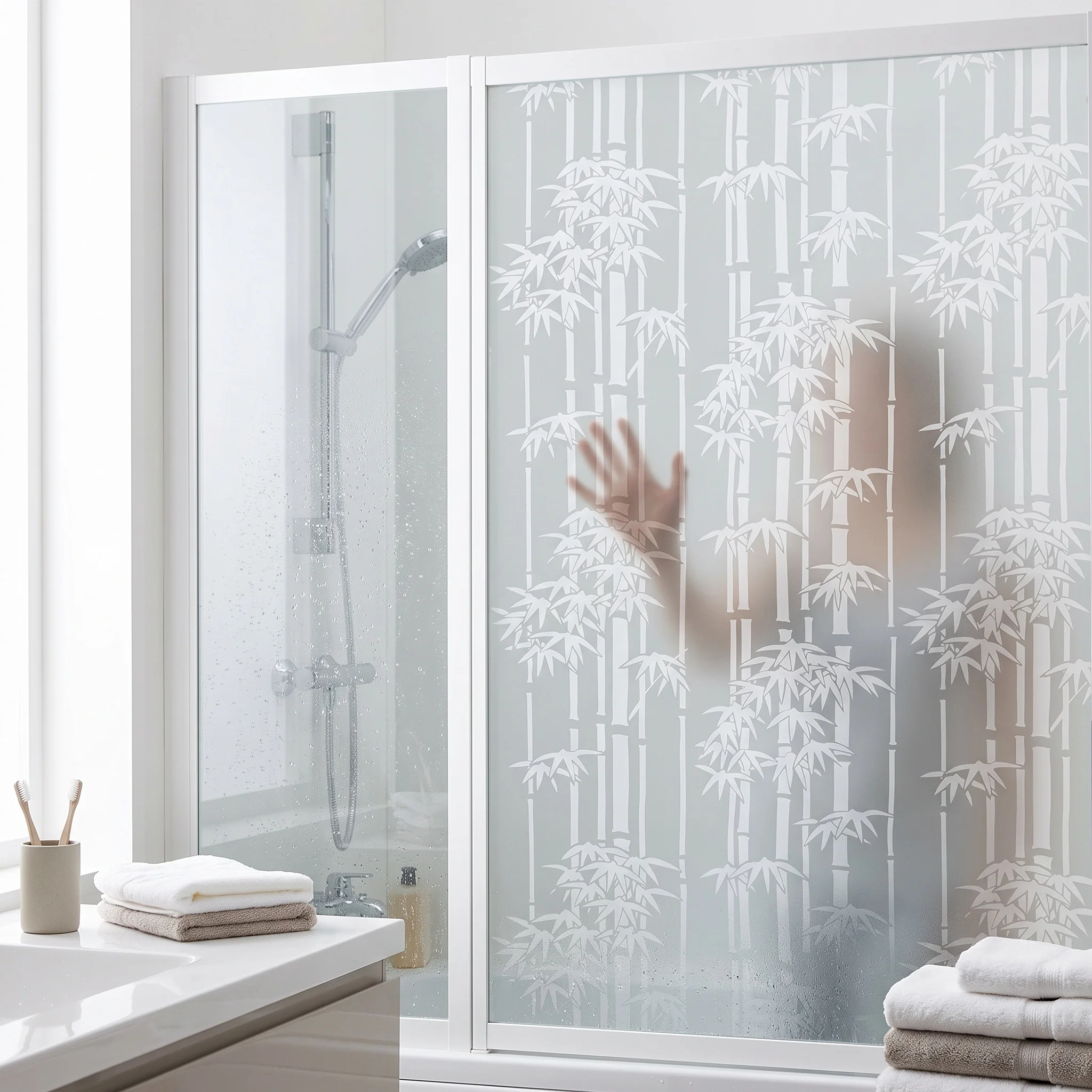 Elegant Vertical Bamboo Silhouette Window Film Self-Adhesive Frosted Privacy Protection Waterproof Oil-Proof Anti UV Heat