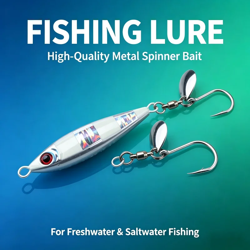 

2pcs Holographic Metal Lead Jig Lure Spinning Spinner Blade Single Hook Saltwater Freshwater Casting Sea Fishing Tackle Gear