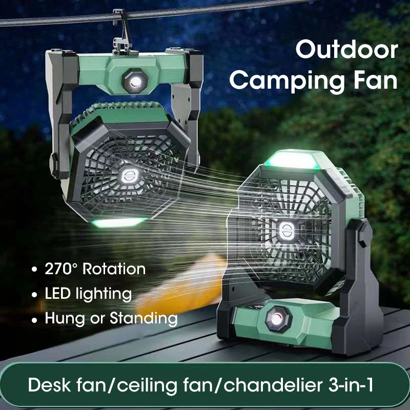 Outdoor Camping Fan New 7800 MA High-Capacity Portable Fan Rechargeable Desk Fan with LED Light and Hook for Tent Trip Car Use