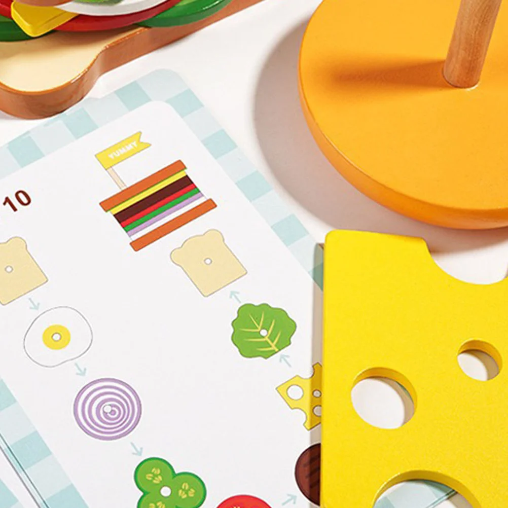 

1Set Wooden Hamburger Montessori Cognitive Game Early Educational Matching Set Bright Colors Motor Skill Development for Kids