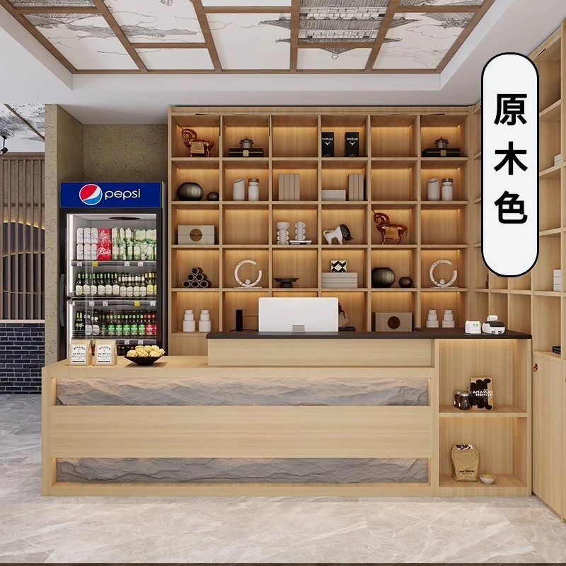 New Chinese-style log style cash register commercial catering hotel bar bar wine cabinet integrated hotel front desk