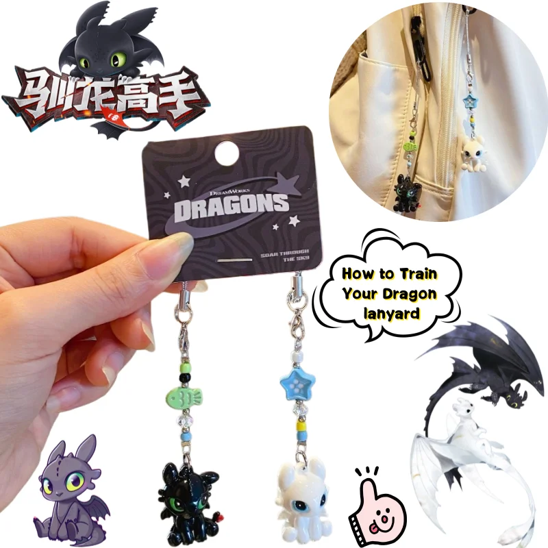 

New How to Train Your Dragon Toothless and Light Fury Lanyard High-Quality Anime Cartoon Doll Couple Backpack Phone Case Pendant