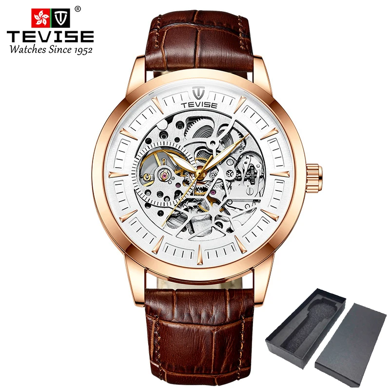 

New Skeleton Mechanical Watch Men Transparent Tourbillon Automatic Mens Watches Business Watch Waterproof Rose Gold Reloj Hombre