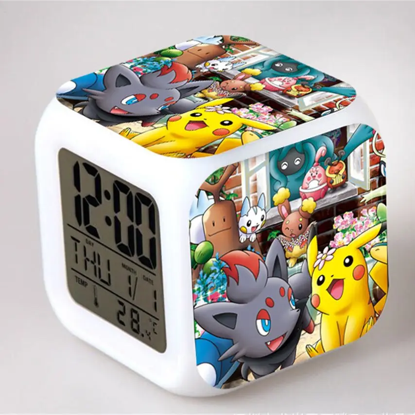 Anime Pokemon sveglie Pikachu Bulbasaur Charmander Charizard Squirtle Psyduck Gengar Eevee Mewtwo Clock Figure Toys Doll