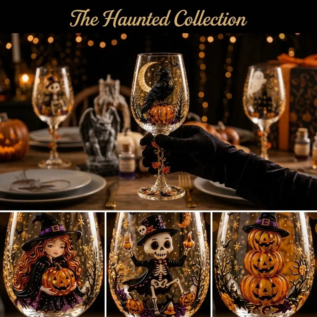 Borosilicate Glass Goblet Spooky Stemmed Wine Glass Printed Glass Goblet Smooth For Halloween Party Red Wine Holiday Tabletop