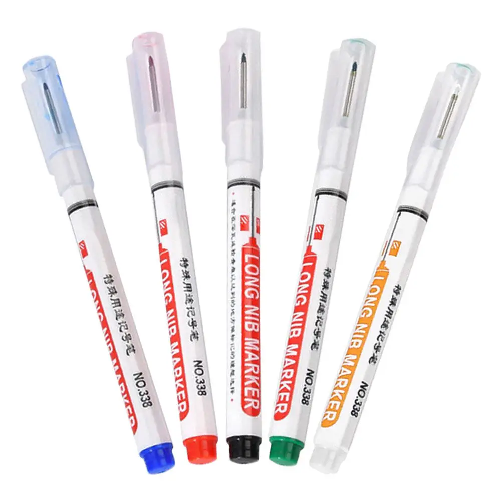 5Pcs Versatile Long Nib Paint Marker for Wood Metal Glass Rubber Construction Carpentry Woodworking Permanent Fine Tip Deep Hole