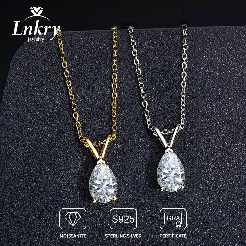 

Lnkry Certified D1.50CT Solitaire Pear Cut Moissanite Necklace For Women Collar Plata 925 Sterling Silver Waterdrop Necklaces