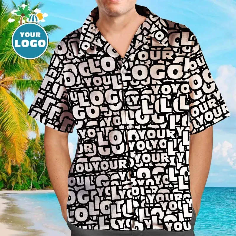 Custom Your Logo 3D Print Shirts For Men Hawaiian Vacation Beach Shirt DIY Design Lapel Blouse Personalized Blouses Unisex Tops