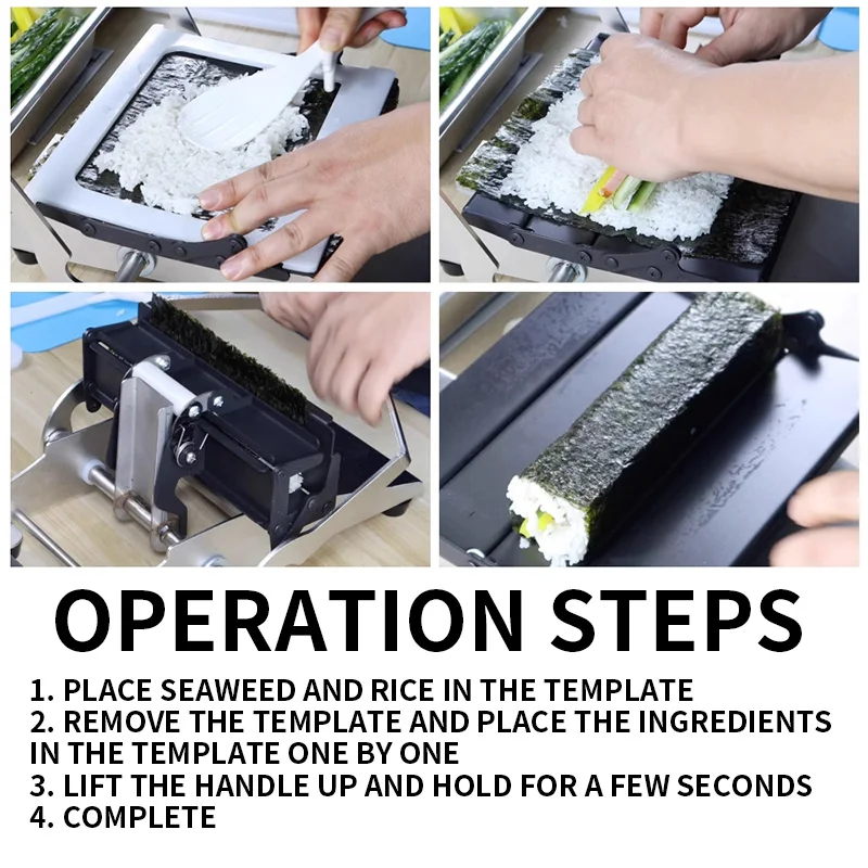 ماكينة صنع السوشي التجارية، ماكينة كاليفورنيا رول من الفولاذ المقاوم للصدأ، ماكينة تشكيل السوشي المستديرة/المربعة، أداة السوشي