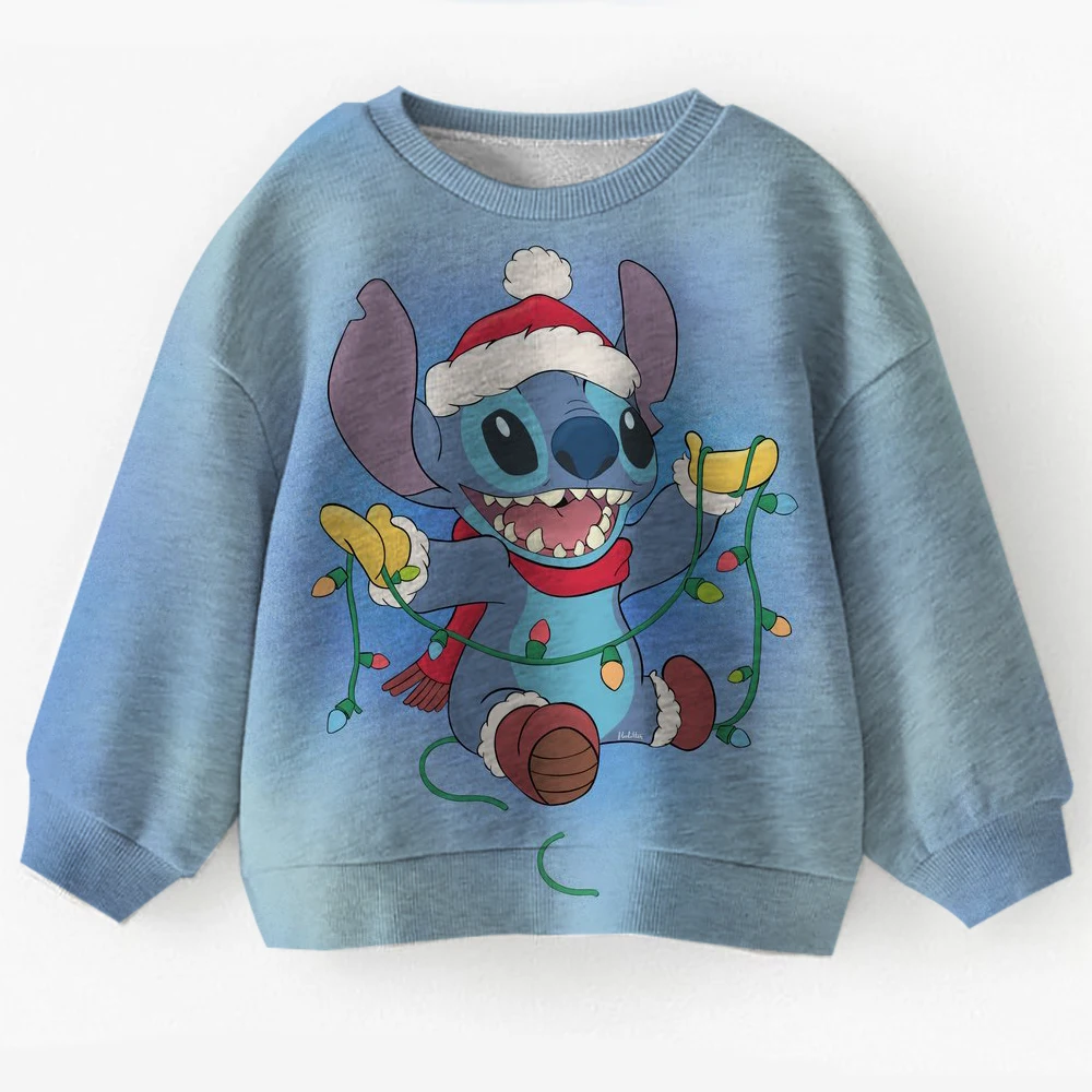 2026 جديد الفتيات عيد الميلاد ليلو وستيتش الأطفال كول الكرتون إبرة هوديي الأطفال لطيف تيشرت رياضي Y2k نمط هوديي فتاة #6