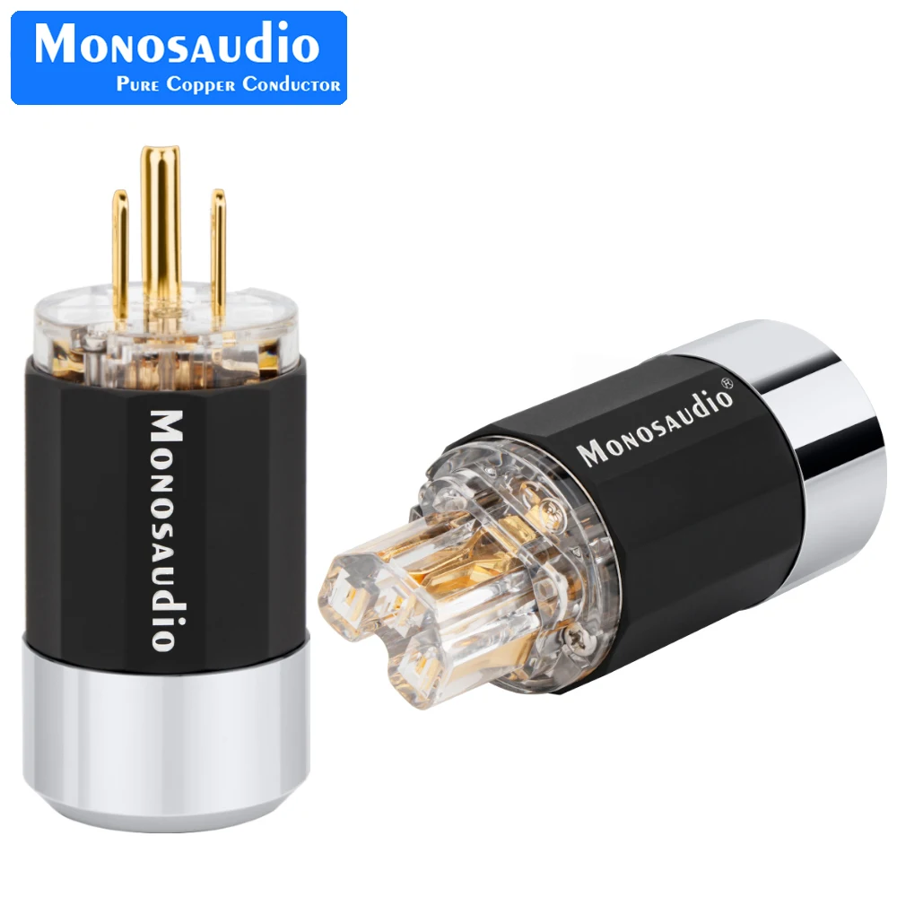 Monosaudio M109G/F109G 99.998% Pure Copper Gold Plated US AC Power Plug polygon Aluminum alloy &Transparent Topper