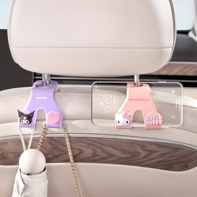 

Sanrio Hello Kitty Kuromi Car Hook Cartoon Cinnamoroll Load-bearing Hook Car Rear Chair Hook Car Interior Accessories Auto Parts
