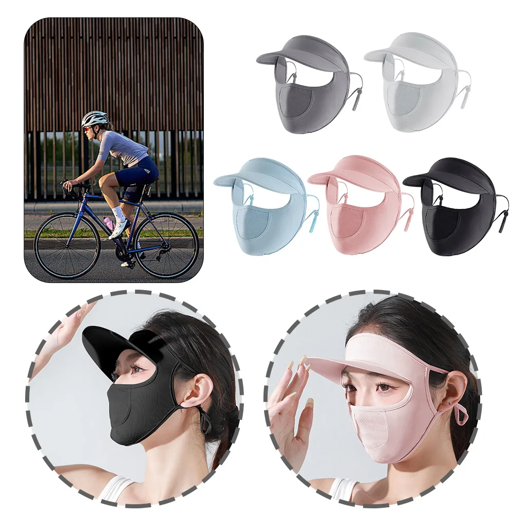 Women Ice Silk Sun Mask Adjustable UV Protection Face Cover Outdoor Sun Hat Sun Protection Hat for Outdoor Sports