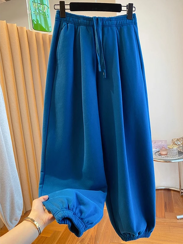 

Мужские спортивные брюки оверсайз на флисе в корейском стиле, свободные повседневные штаны для осени и зимы