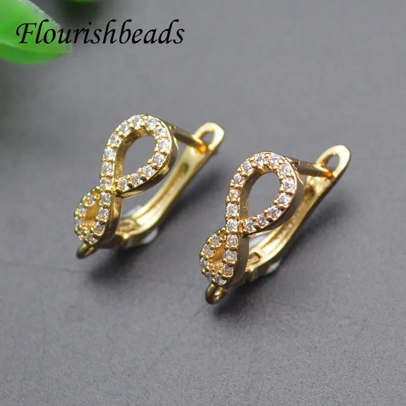 New Arrived Paved CZ Beads 8 Shape Gold Plating Earring Hooks Jewelry Fashion Accessories 30pcs/lot