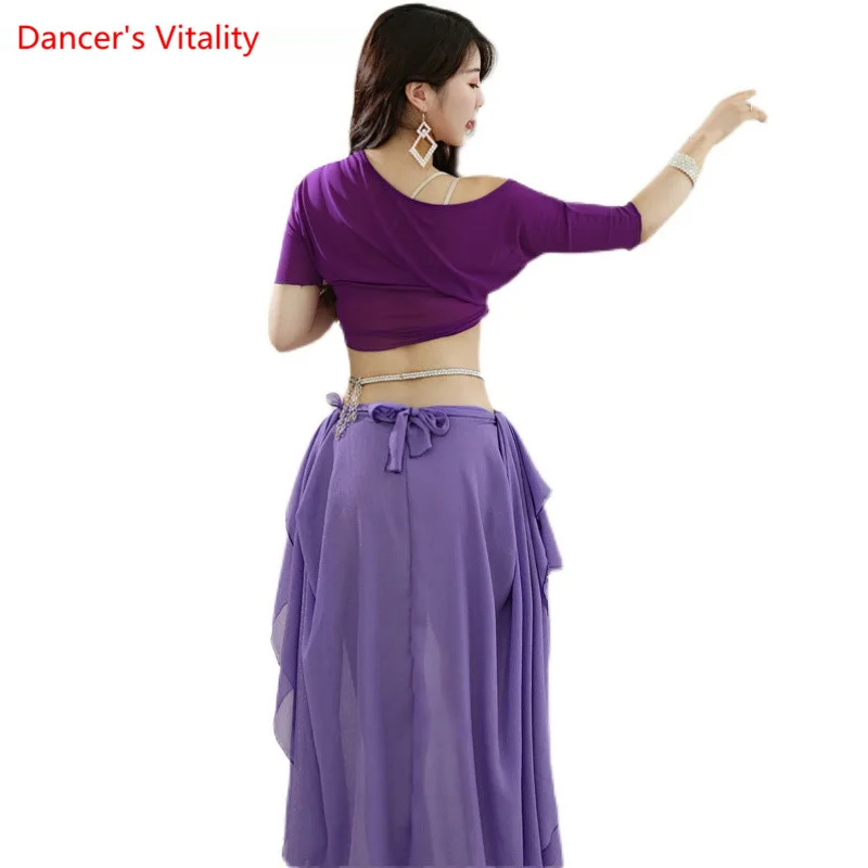 Belly Dance Suit Loose Water Yarn Top Mesh Skirt Practice Clothes Set Female Adult Elegant Profession Performance Clothing