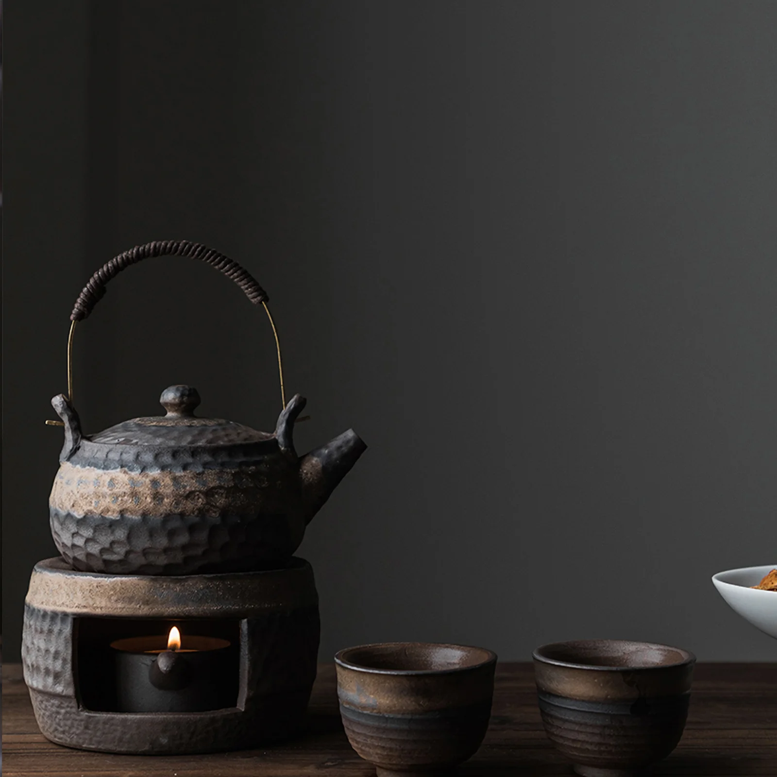 

1Pcs Ceramic Tea Warmer Retro Handmade Teapot Heater Holder Stone Mill Style Tea Stove Warmer Elegant Decoration