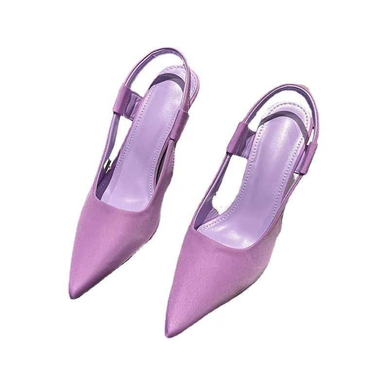 Summer Women Thin High Heels Slingback Sandals Pointed Toe Slip-On Mules Shoes Ladies Elegant Shallow Pumps Party Dress Shoes