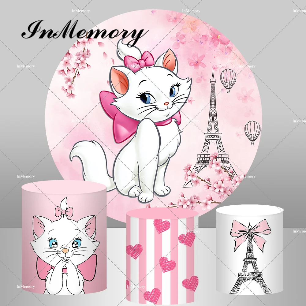 Круглый фон для фотосъемки с розовым цветком и сердечком на день рождения для девочек, чехлы на цилиндры с розовым цветком и сердечком, поставщик