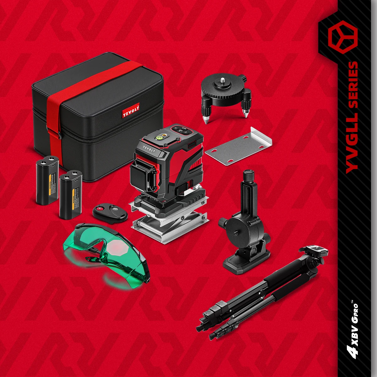 

YEVOLT YVGLL4XS12T Full Layout 12-Line Laser Level QuikTilt Self-Leveling Floor Squaring Kit High-Accuracy 30m Coverage