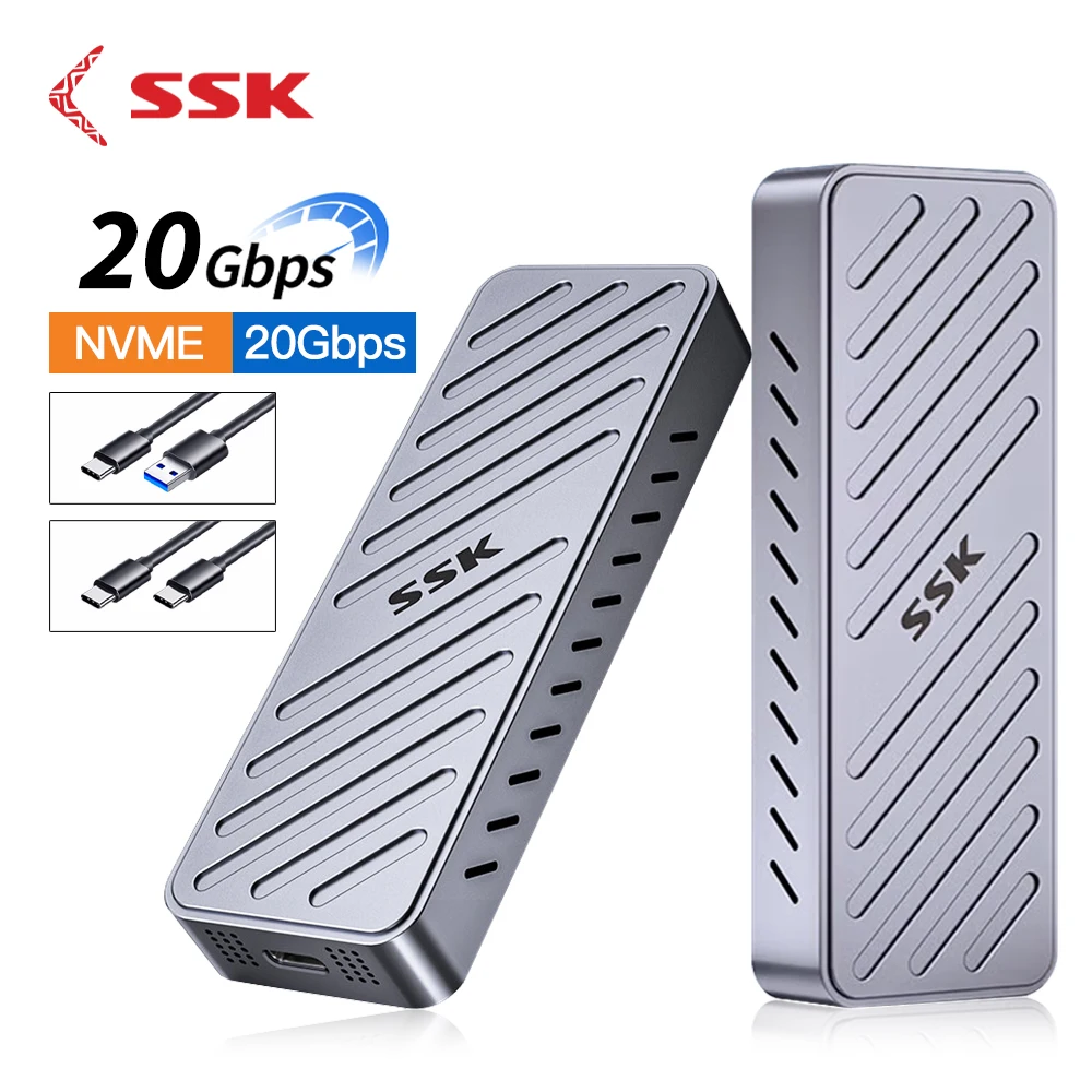 SSK SSD Enclosure 20Gbps M.2 NVMe External Hard Drive Case Tool Free Aluminum Alloy NVMe To Type-C SSD Case Adapter for PC Case
