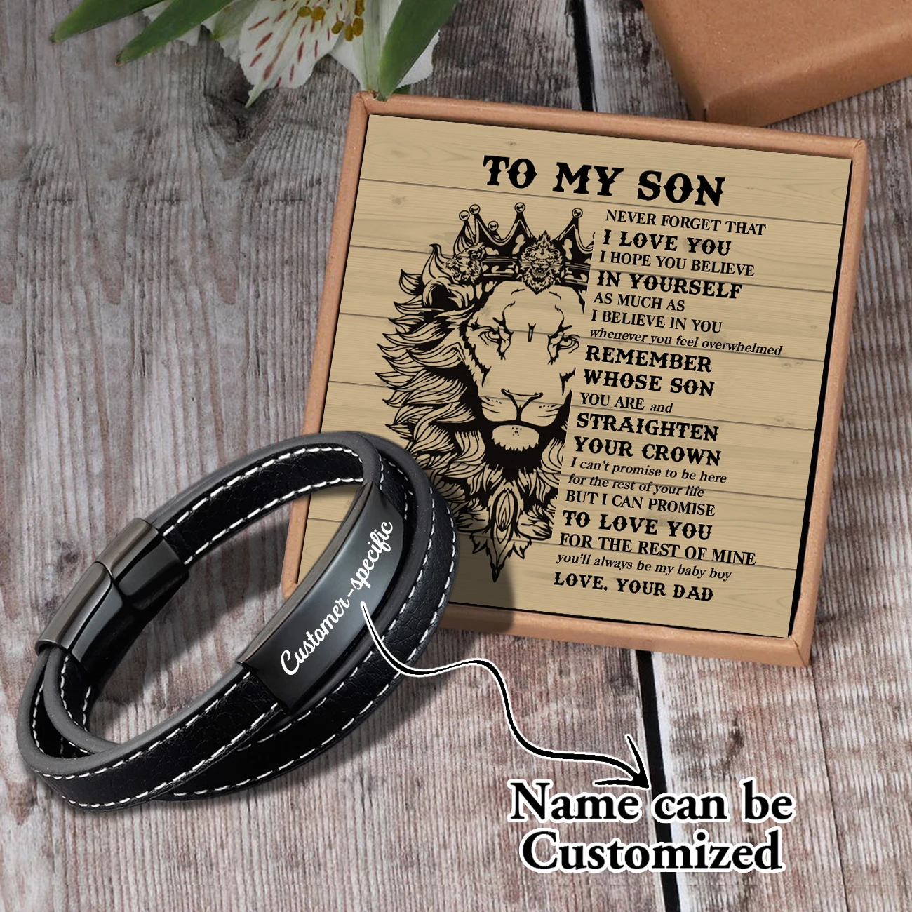 

Sam3035 Dad To My Son Name Can Be Customized Card text Classic Design Men's Stainless Steel Bracelets With Magnetic Clasp