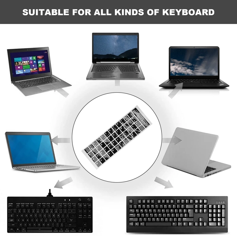 White Letters French Azerty Keyboard Sticker Cover Black for Laptop PC