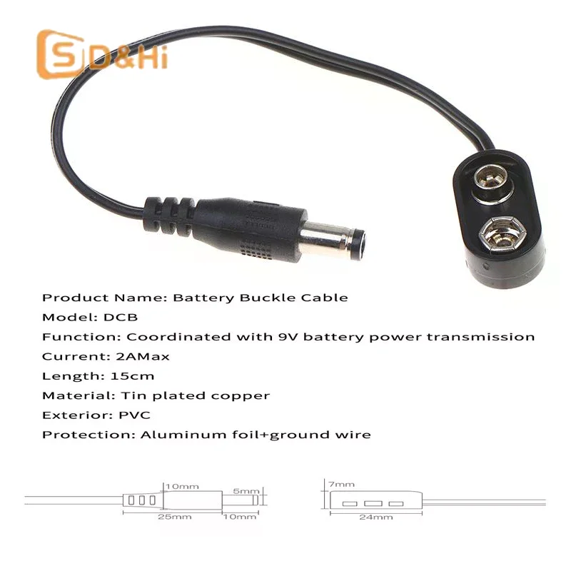 Effect Pedal 9V Battery Clip Converter Male DCJack Plug Power Cable Snap Connector For Guitar Effect Pedal Battery Power Adapter